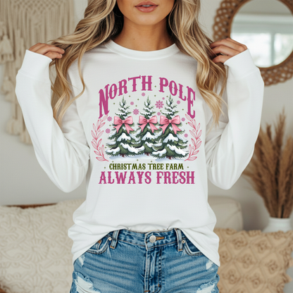 North Pole Christmas Tree Farm Sweatshirt | Holiday Crewneck | Women's Festive Christmas Sweatshirt