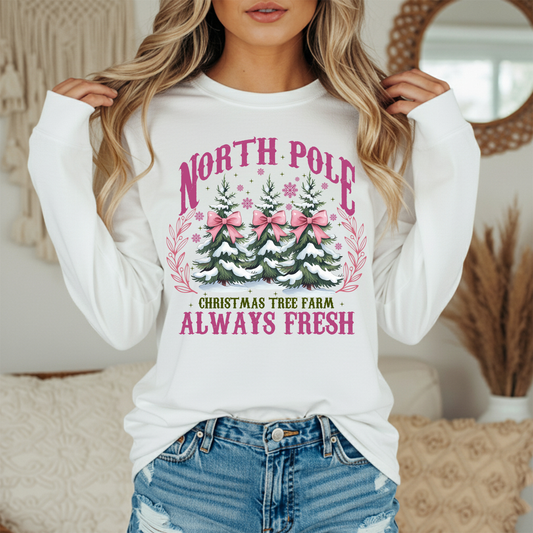 North Pole Christmas Tree Farm Sweatshirt | Holiday Crewneck | Women's Festive Christmas Sweatshirt