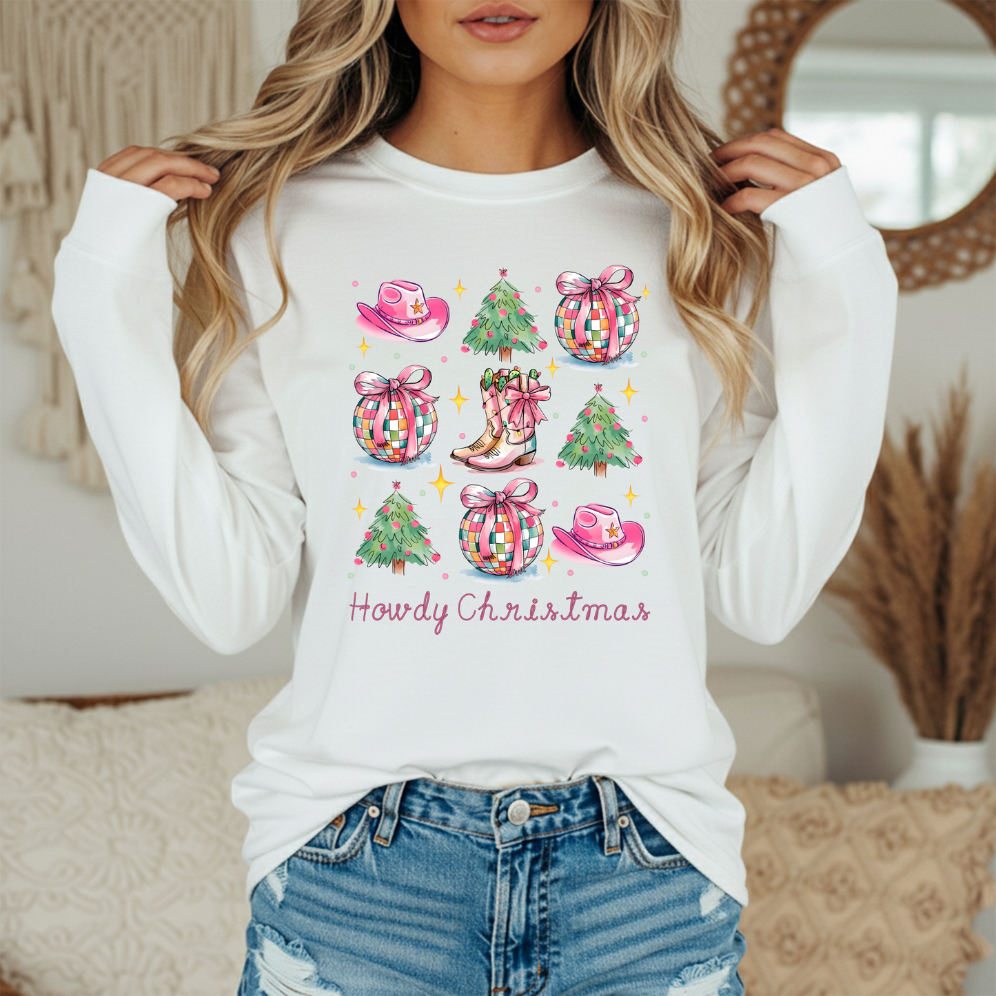 Howdy Christmas Shirt | Comfort Colors Long Sleeve | Western Cowgirl Boots Hat Graphic Tee