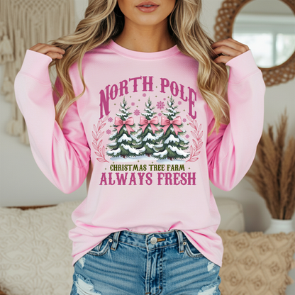 North Pole Christmas Tree Farm Sweatshirt | Holiday Crewneck | Women's Festive Christmas Sweatshirt