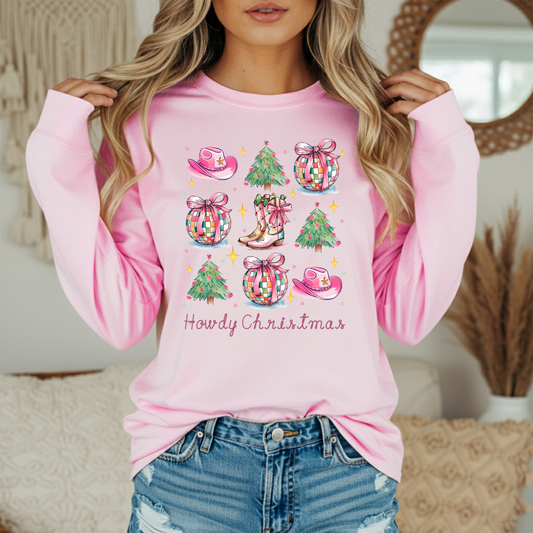 Howdy Christmas Shirt | Comfort Colors Long Sleeve | Western Cowgirl Boots Hat Graphic Tee