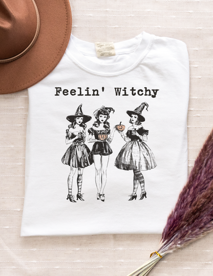 Feelin’ Witchy Halloween Graphic Tee – Vintage Witch Squad Shirt