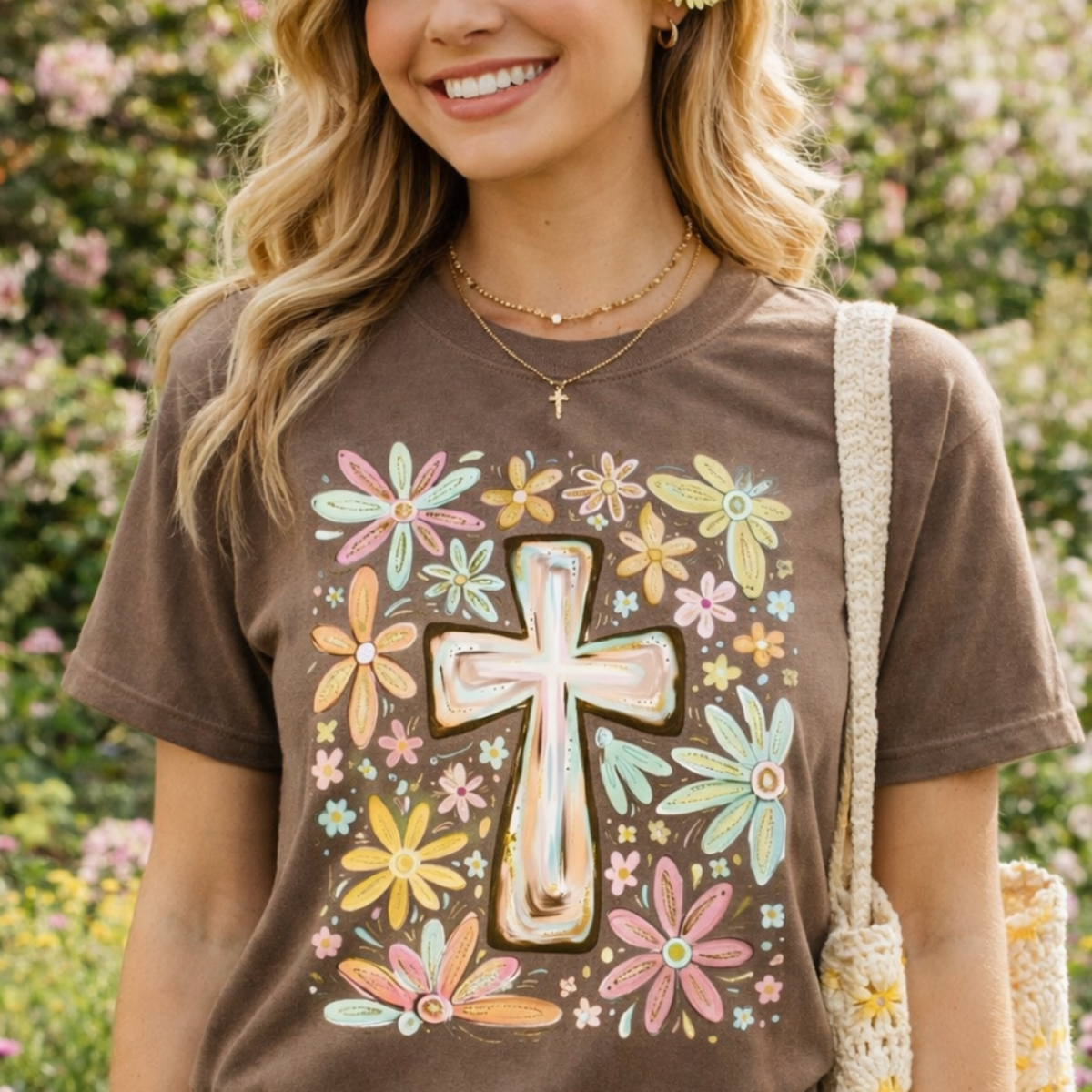 Floral Cross Graphic Tee | Comfort Colors Espresso Christian Shirt Twice the Charm Boutique