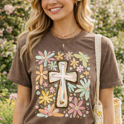 Floral Cross Graphic Tee | Comfort Colors Espresso Christian Shirt Twice the Charm Boutique