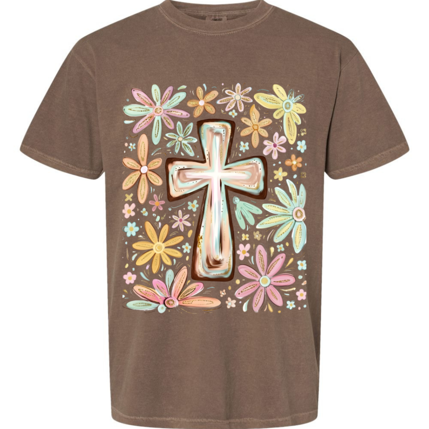 Floral Cross Graphic Tee | Comfort Colors Espresso Christian Shirt Twice the Charm Boutique