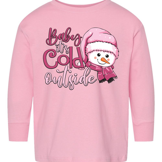 Baby It's Cold Outside Toddler Tee – Pink Snowman Rabbit Skins Kids Shirt