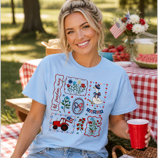 Let Freedom Ring Patchwork Patriotic Graphic Tee Twice the Charm Boutique