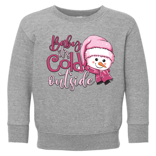 Baby It's Cold Outside Toddler Sweatshirt – Pink Snowman Rabbit Skins Kids Crewneck