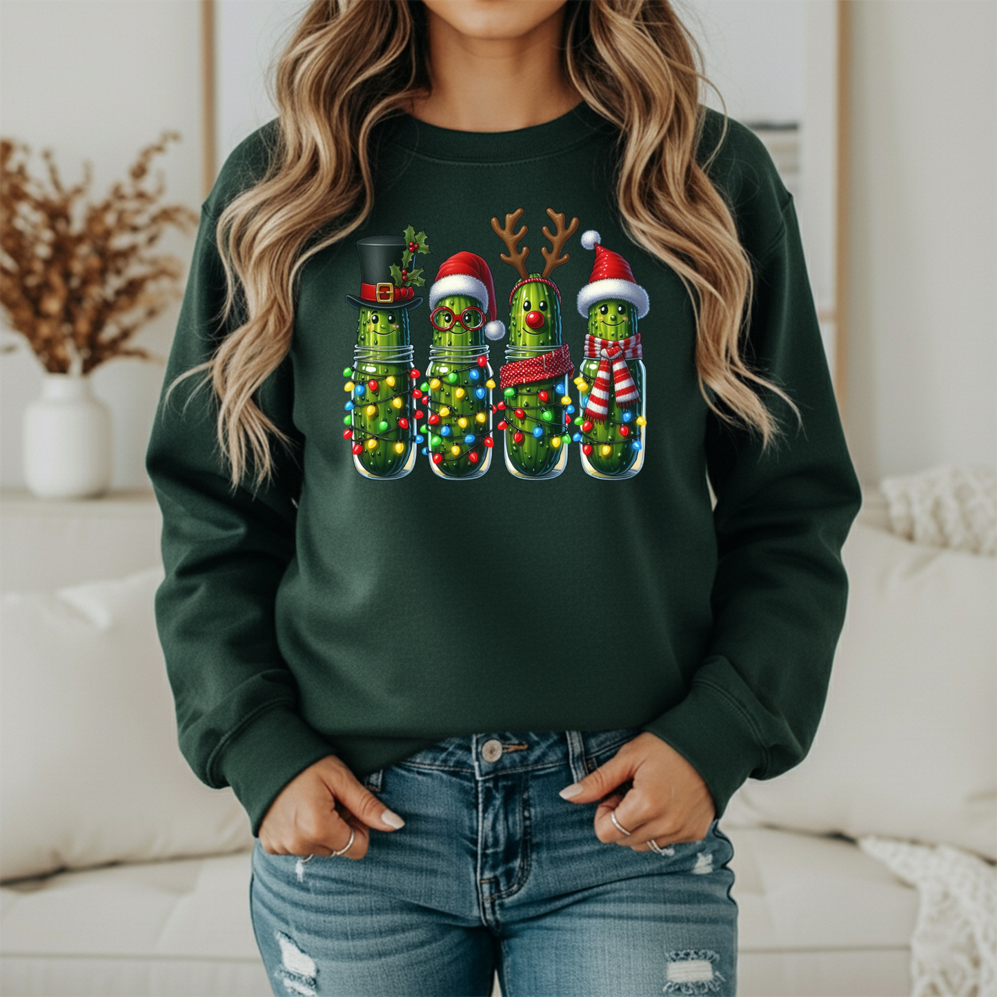 Christmas Pickle Cactus sweatshirt | Funny Holiday Shirt | Women's Festive Christmas crewneck