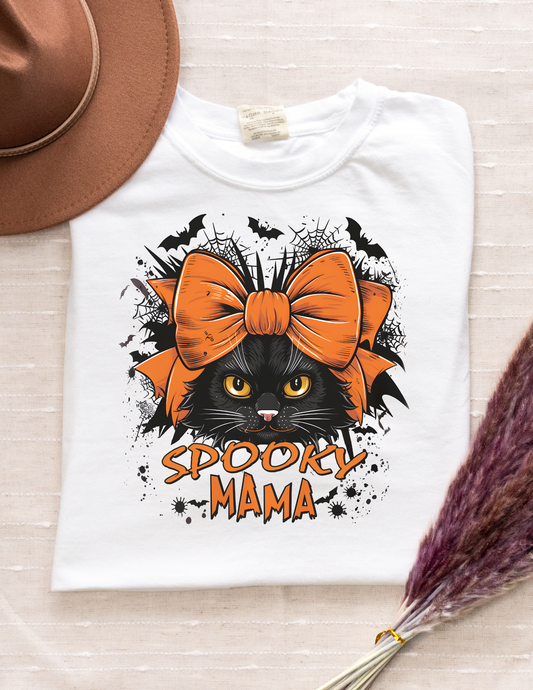 Spooky Mama Graphic Tee – Black Cat Halloween Shirt for Moms
