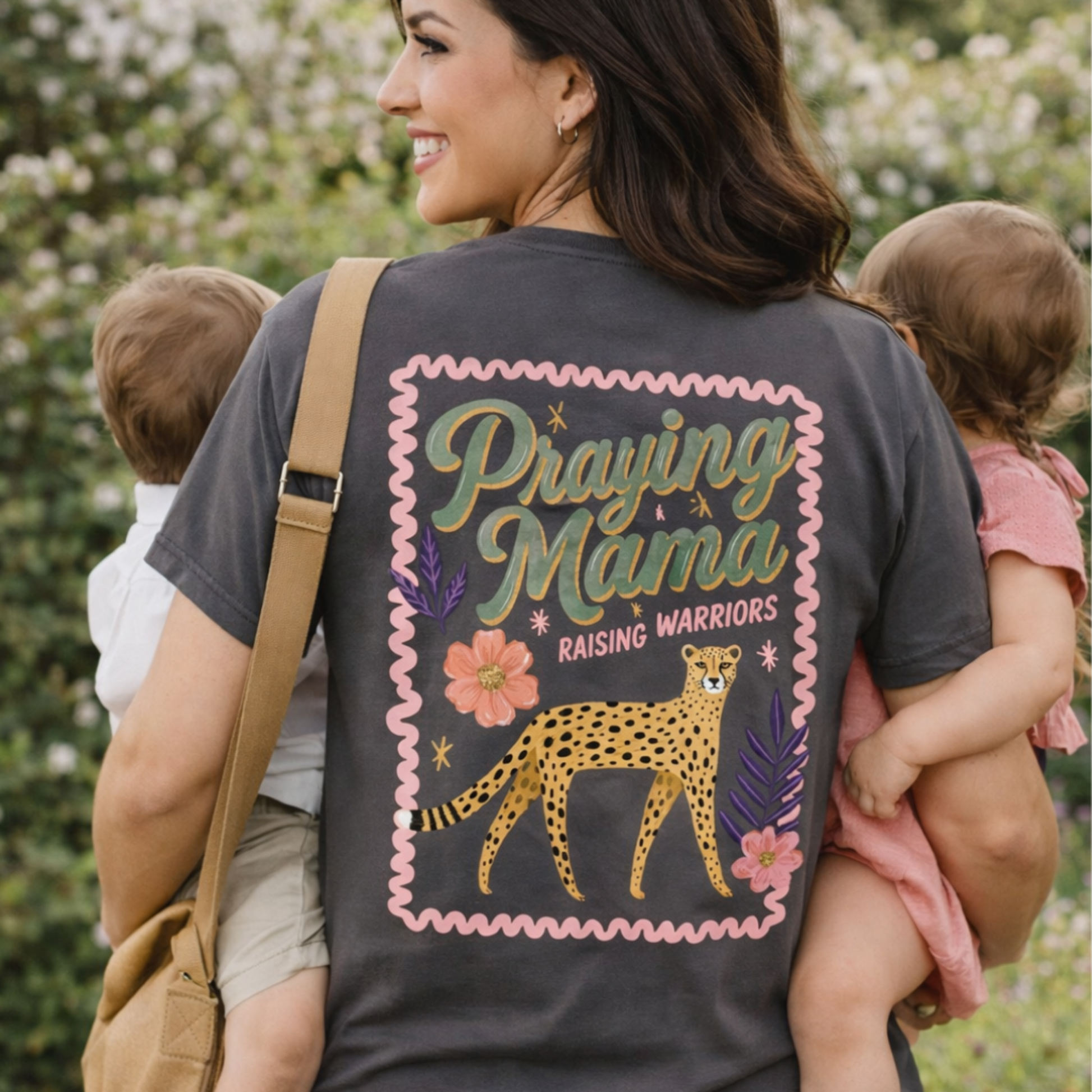 Praying Mama Raising Warriors Leopard Graphic Tee | Comfort Colors Pepper Mom Shirt Twice the Charm Boutique