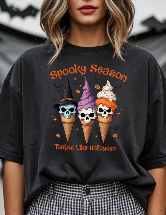 Spooky Season Tastes Like Halloween Graphic Tee – Skull Ice Cream Halloween Shirt