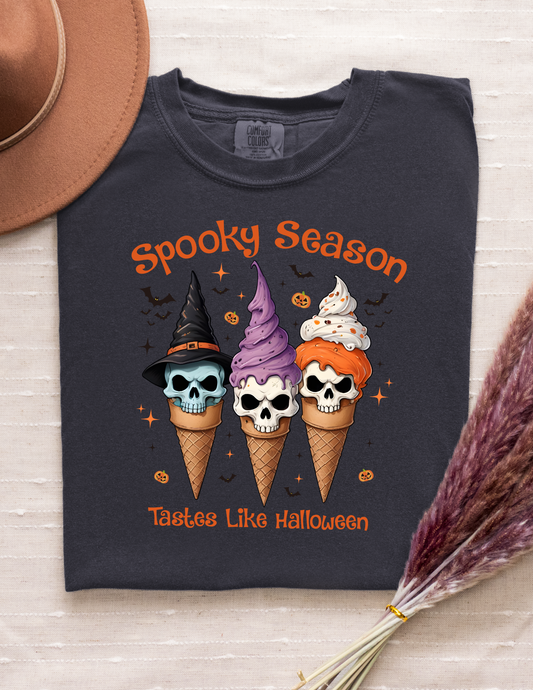 Spooky Season Tastes Like Halloween Graphic Tee – Skull Ice Cream Halloween Shirt