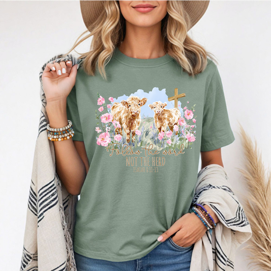 Follow the Word Not the Herd Cow Graphic Tee | Comfort Colors Bay Christian Shirt Twice the Charm Boutique