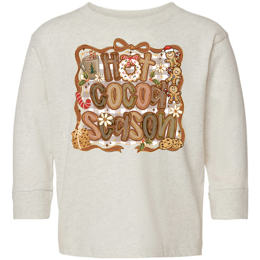 Hot Cocoa Season Toddler Long Sleeve Tee – Gingerbread Christmas Rabbit Skins Kids Shirt