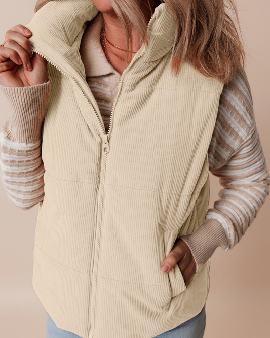 Cozy Comfort Corduroy Puffer Vest – Cream