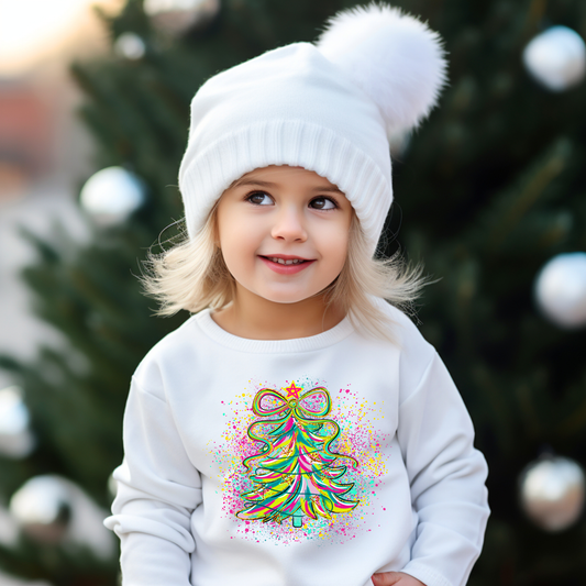 Confetti Christmas Tree Toddler Sweatshirt – Colorful Festive Rabbit Skins Kids Crewneck