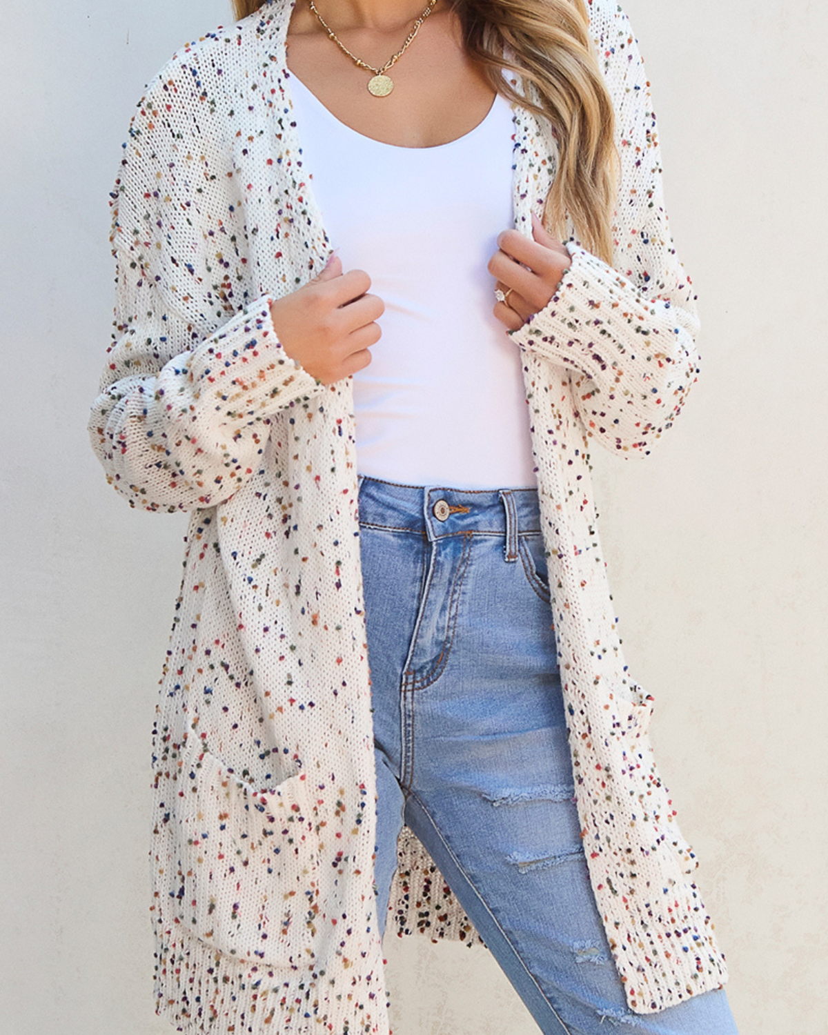 Confetti Dreams Open Front Knit Cardigan