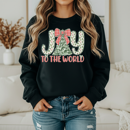 Joy To The World Christmas Sweatshirt | Holiday Gingham Crewneck | Women's Festive Christmas Sweatshirt