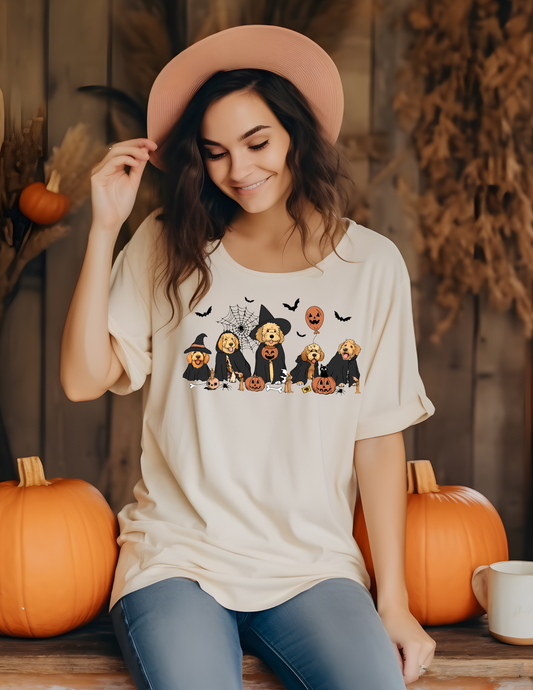 Halloween Dogs Graphic Tee – Cute Pumpkin & Witch Dog Shirt