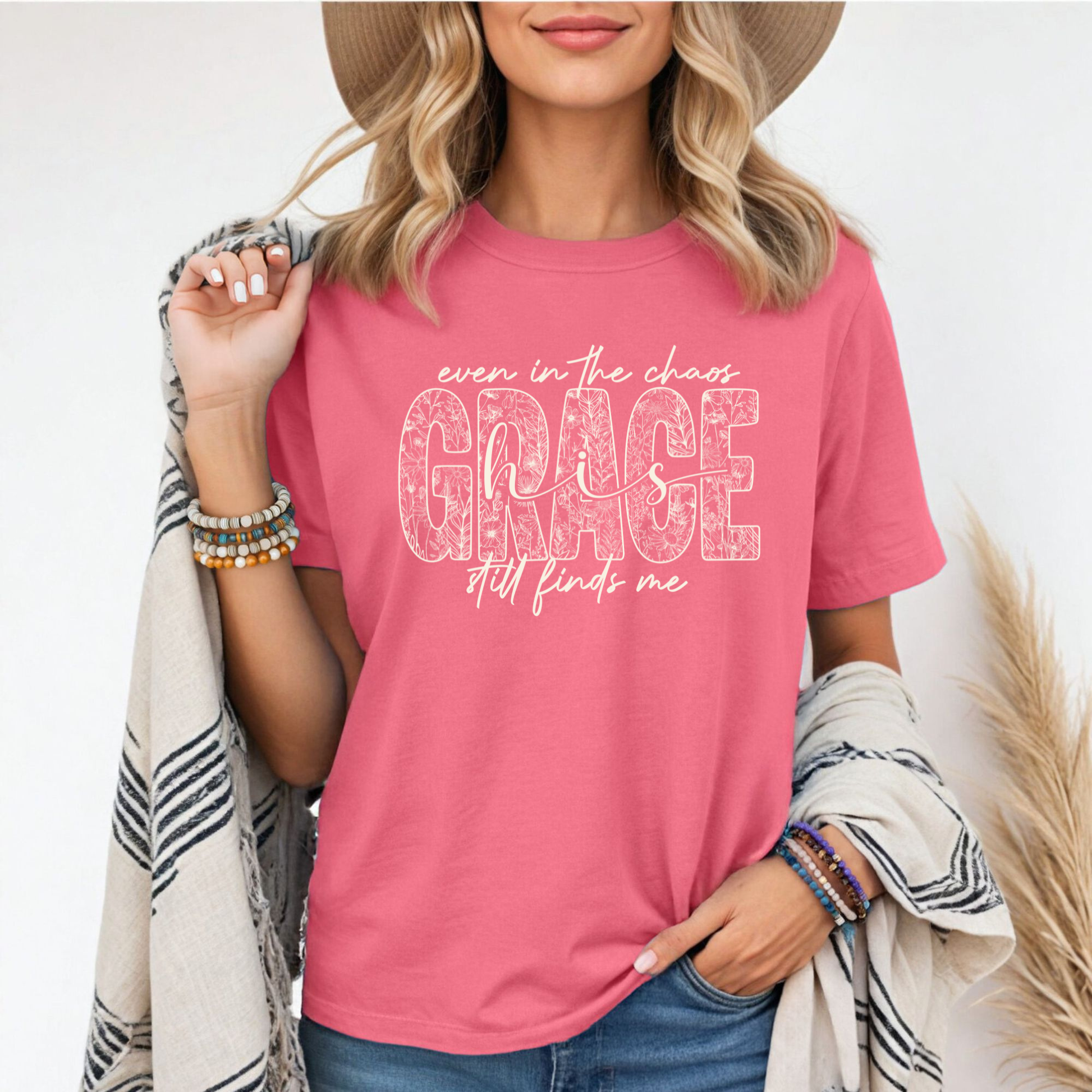 Even In The Chaos Grace Still Finds Me Tee | Comfort Colors Crunchberry Christian Shirt Twice the Charm Boutique