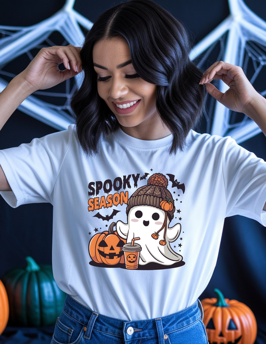 “Spooky Season” Graphic Tee – Cute Ghost Halloween Shirt