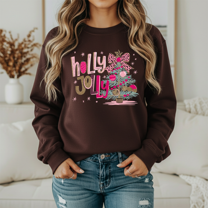 Holly Jolly Christmas Sweatshirt | Women's Holiday Crewneck | Festive Graphic Pullover Sweater