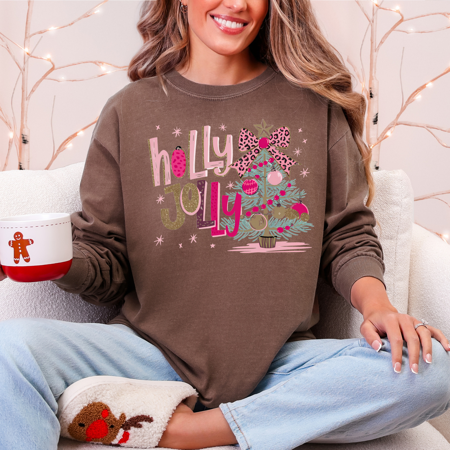 Holly Jolly Christmas Shirt | Comfort Colors Long Sleeve Tee | Women's Holiday Graphic Shirt
