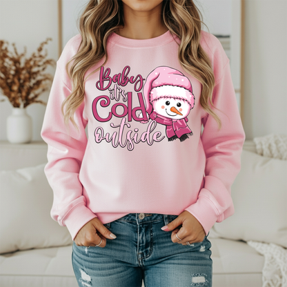 Baby It's Cold Outside Snowman Sweatshirt - Women's Winter Crewneck - Cute Holiday Gildan Sweatshirt