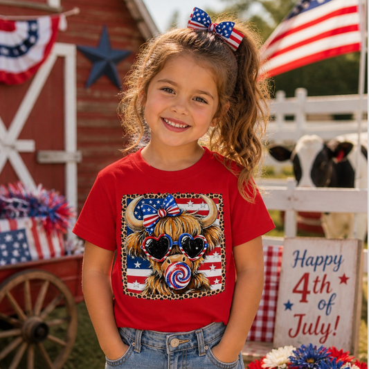 Patriotic Highland Cow Kids Shirt Twice the Charm Boutique
