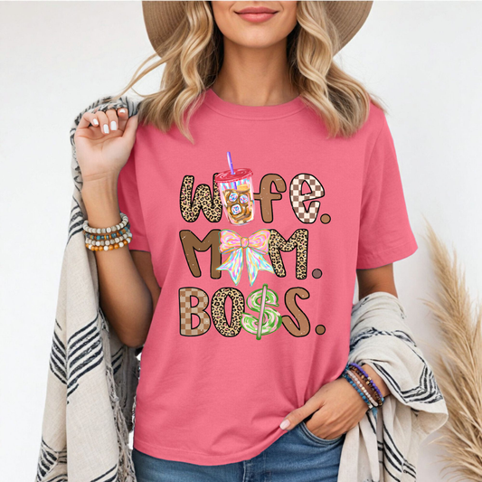 Wife Mom Boss Graphic Tee | Comfort Colors Crunchberry Trendy Mom Shirt Twice the Charm Boutique