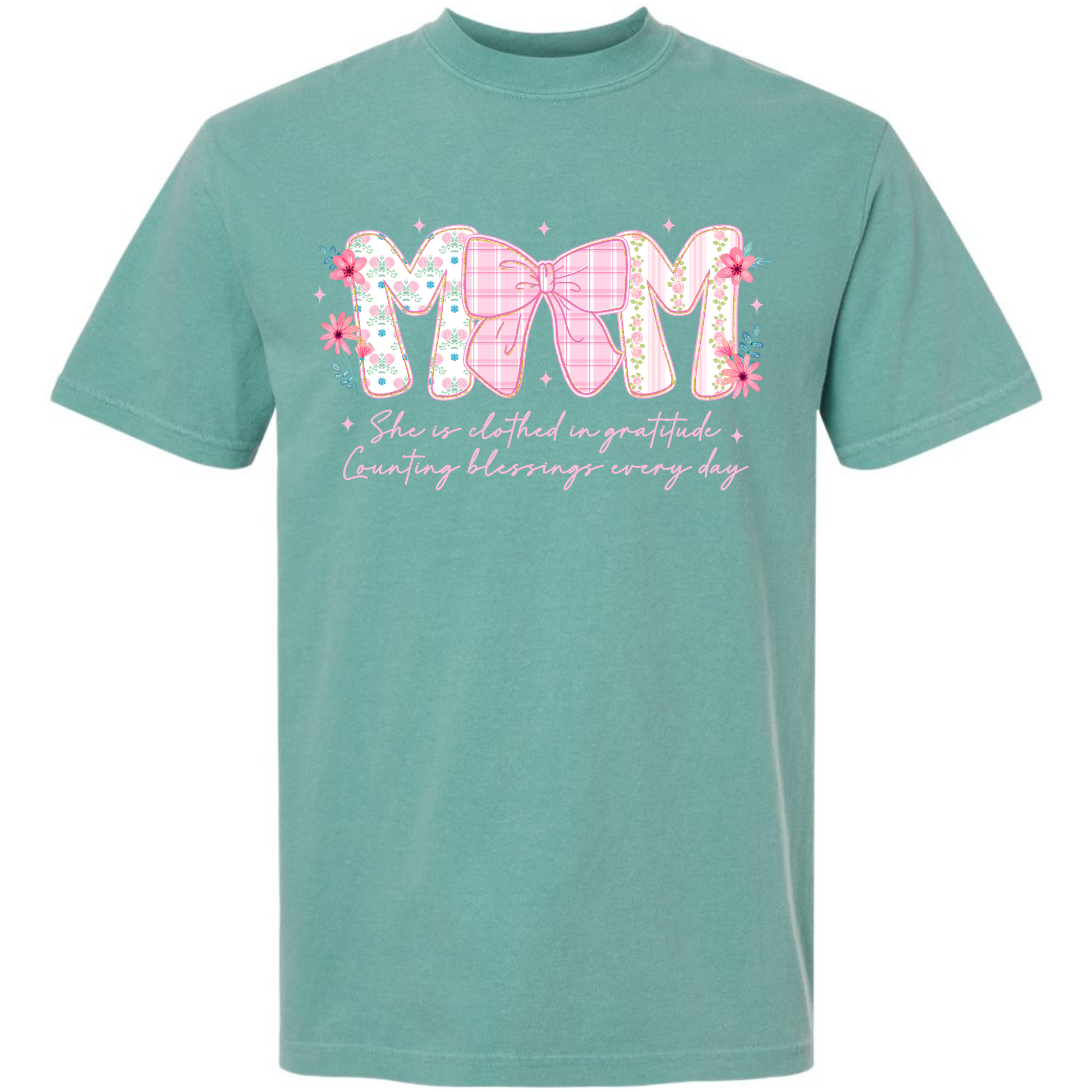 Mom Floral Bow Graphic Tee | Comfort Colors Seafoam Inspirational Mom Shirt Twice the Charm Boutique