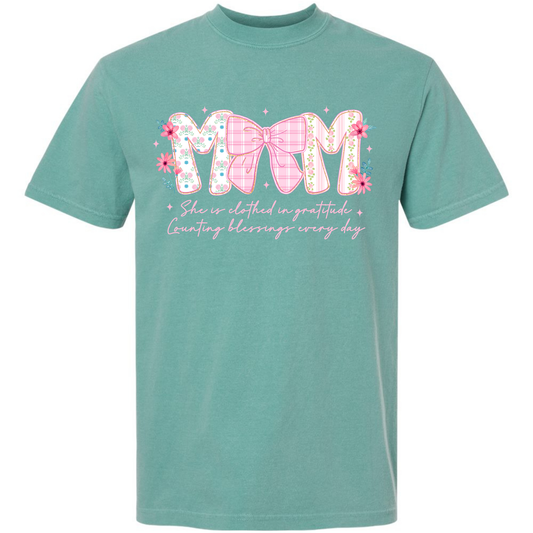Mom Floral Bow Graphic Tee | Comfort Colors Seafoam Inspirational Mom Shirt Twice the Charm Boutique