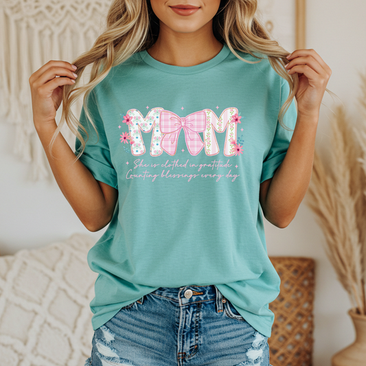 Mom Floral Bow Graphic Tee | Comfort Colors Seafoam Inspirational Mom Shirt Twice the Charm Boutique