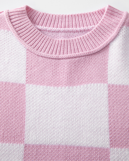 Pretty in Pink Checkered Knit Sweater