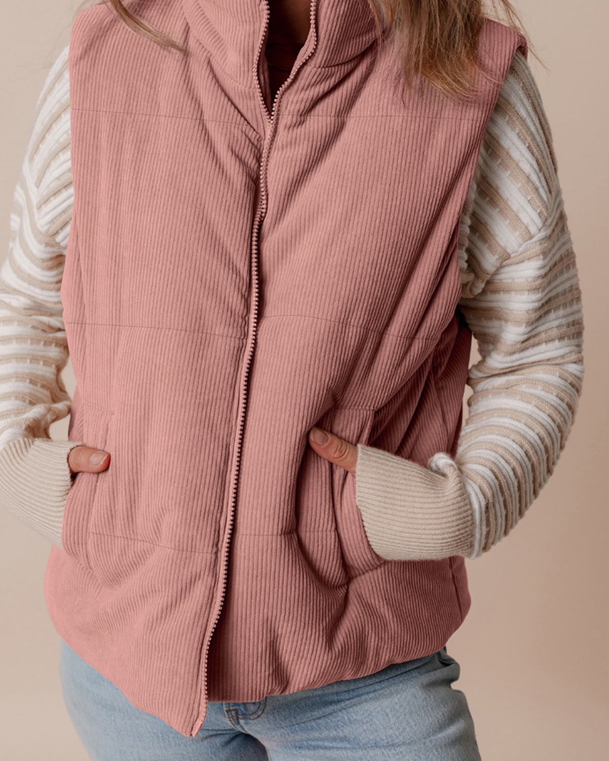 Cozy Comfort Corduroy Puffer Vest – Dusty Rose