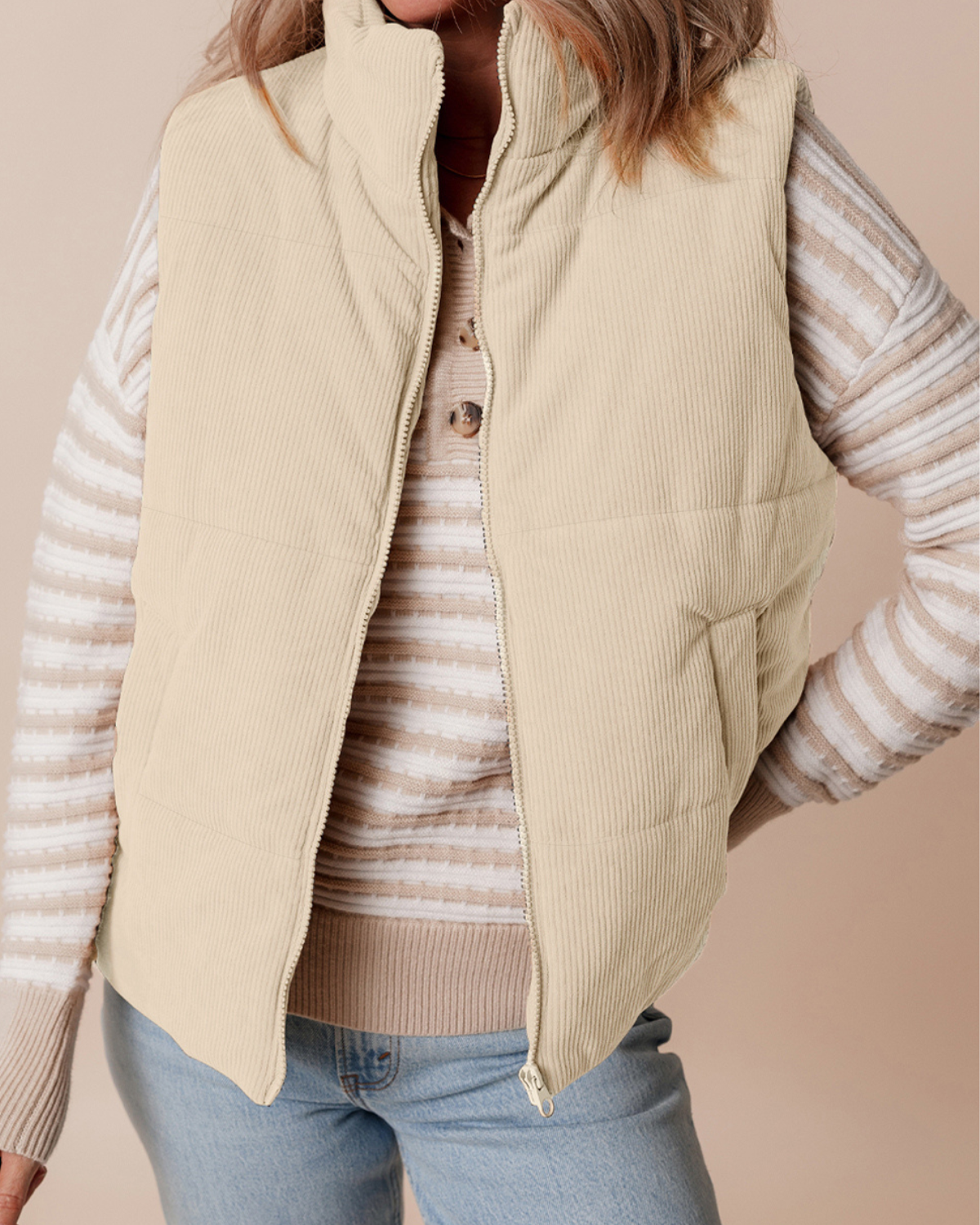 Cozy Comfort Corduroy Puffer Vest – Cream