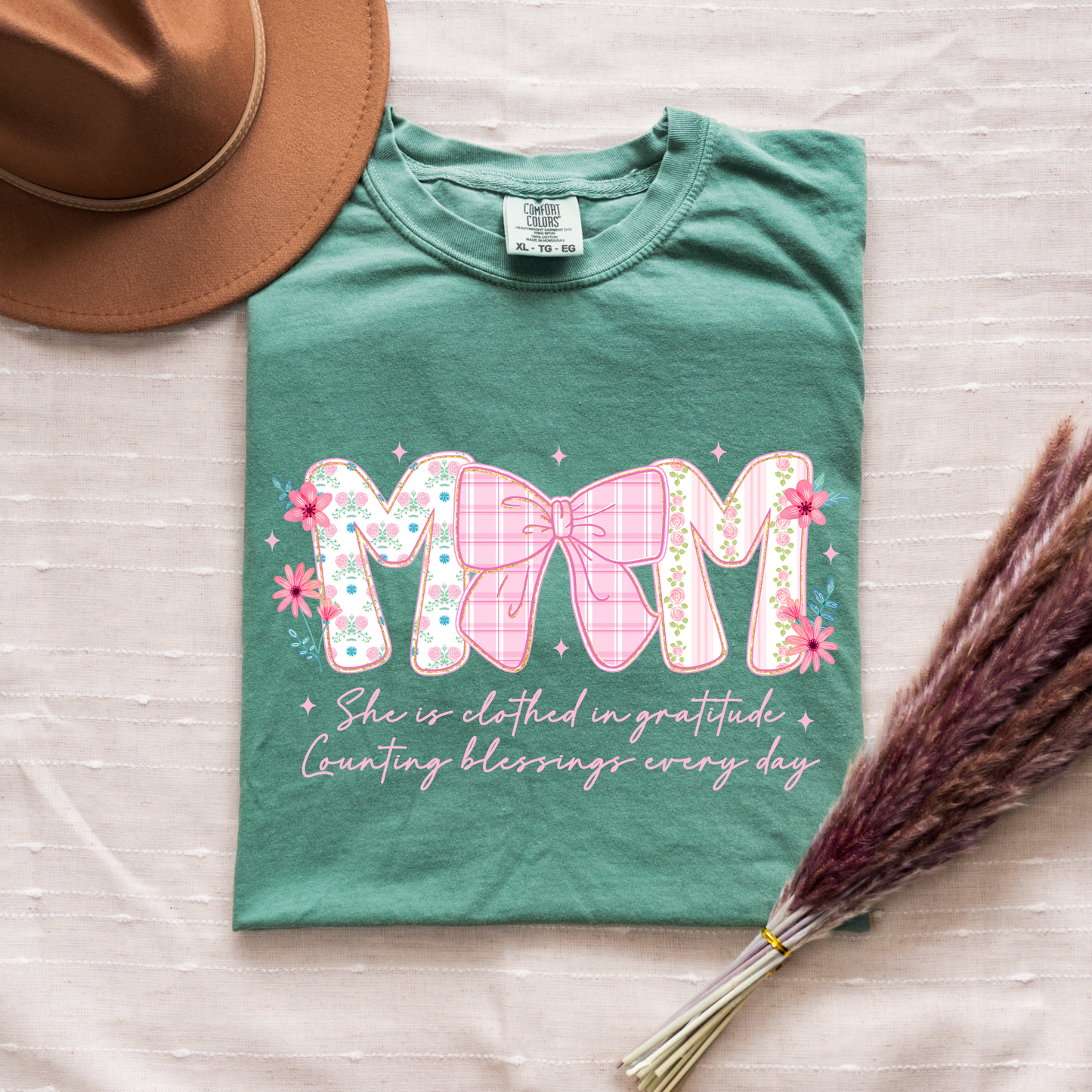 Mom Floral Bow Graphic Tee | Comfort Colors Seafoam Inspirational Mom Shirt Twice the Charm Boutique