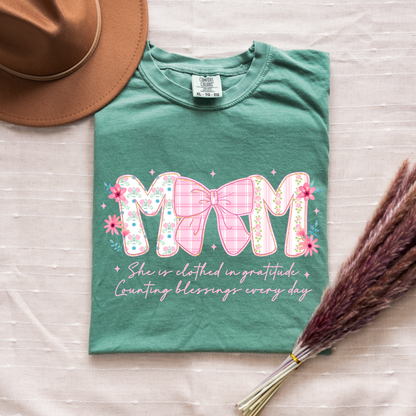 Mom Floral Bow Graphic Tee | Comfort Colors Seafoam Inspirational Mom Shirt Twice the Charm Boutique