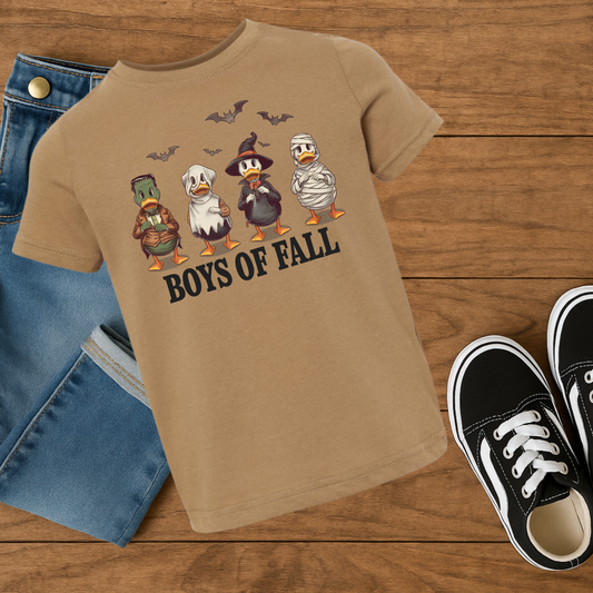 “Boys of Fall” Kids Halloween Graphic Tee – Cute Fall Duck Shirt
