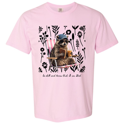Be Still and Know Shirt Comfort Colors Blossom Tee – Christian Raccoon Graphic Tee Twice the Charm Boutique