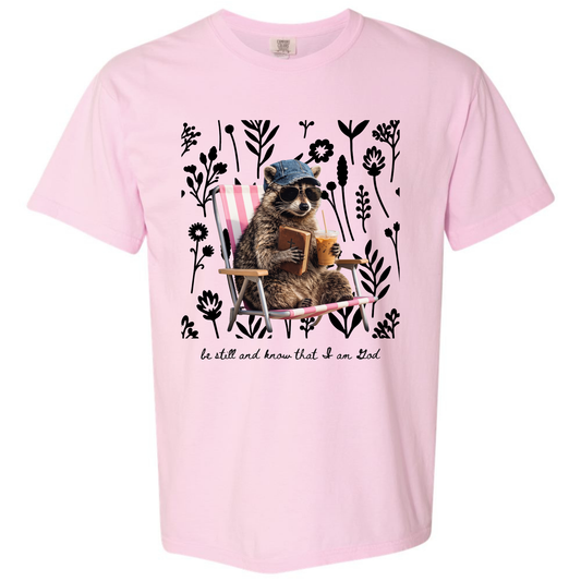 Be Still and Know Shirt Comfort Colors Blossom Tee – Christian Raccoon Graphic Tee Twice the Charm Boutique