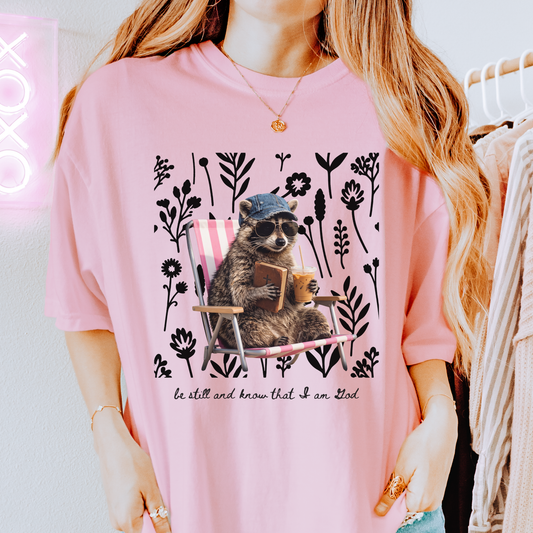 Be Still and Know Shirt Comfort Colors Blossom Tee – Christian Raccoon Graphic Tee Twice the Charm Boutique
