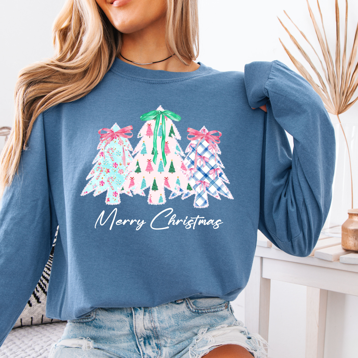 Merry Christmas Shirt | Comfort Colors Long Sleeve | Whimsical Holiday Tree Graphic Tee