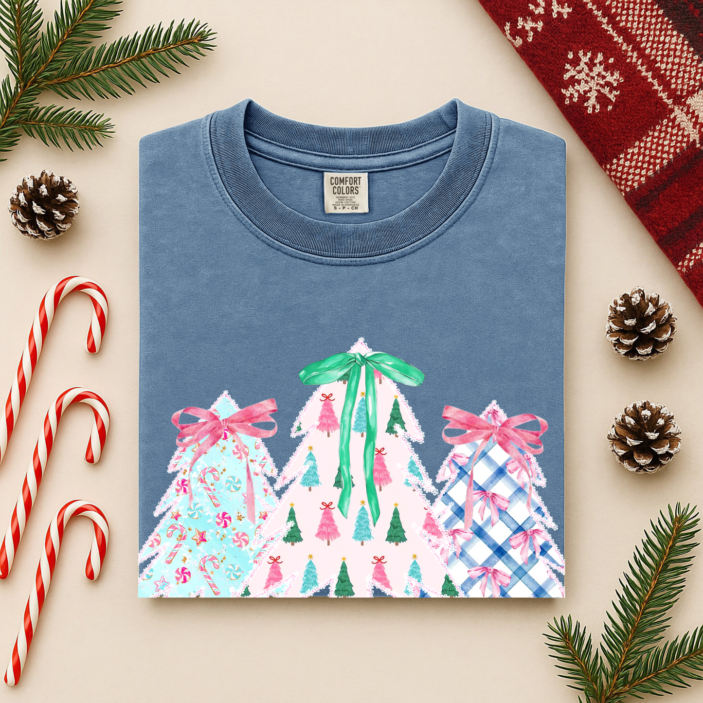 Merry Christmas Shirt | Comfort Colors Long Sleeve | Whimsical Holiday Tree Graphic Tee