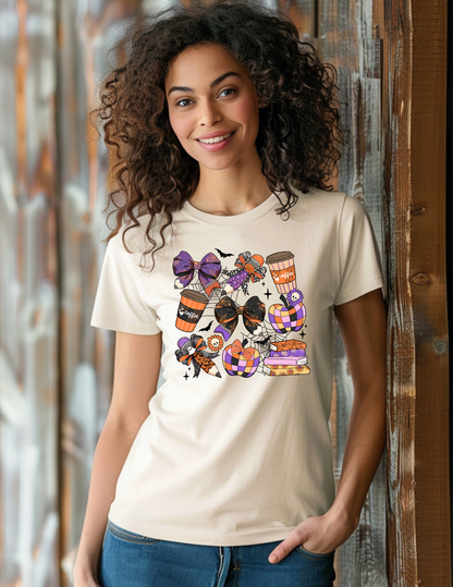 Halloween Coffee & Bows Comfort Colors Ivory T-Shirt – Cute Pumpkin & Fall Aesthetic