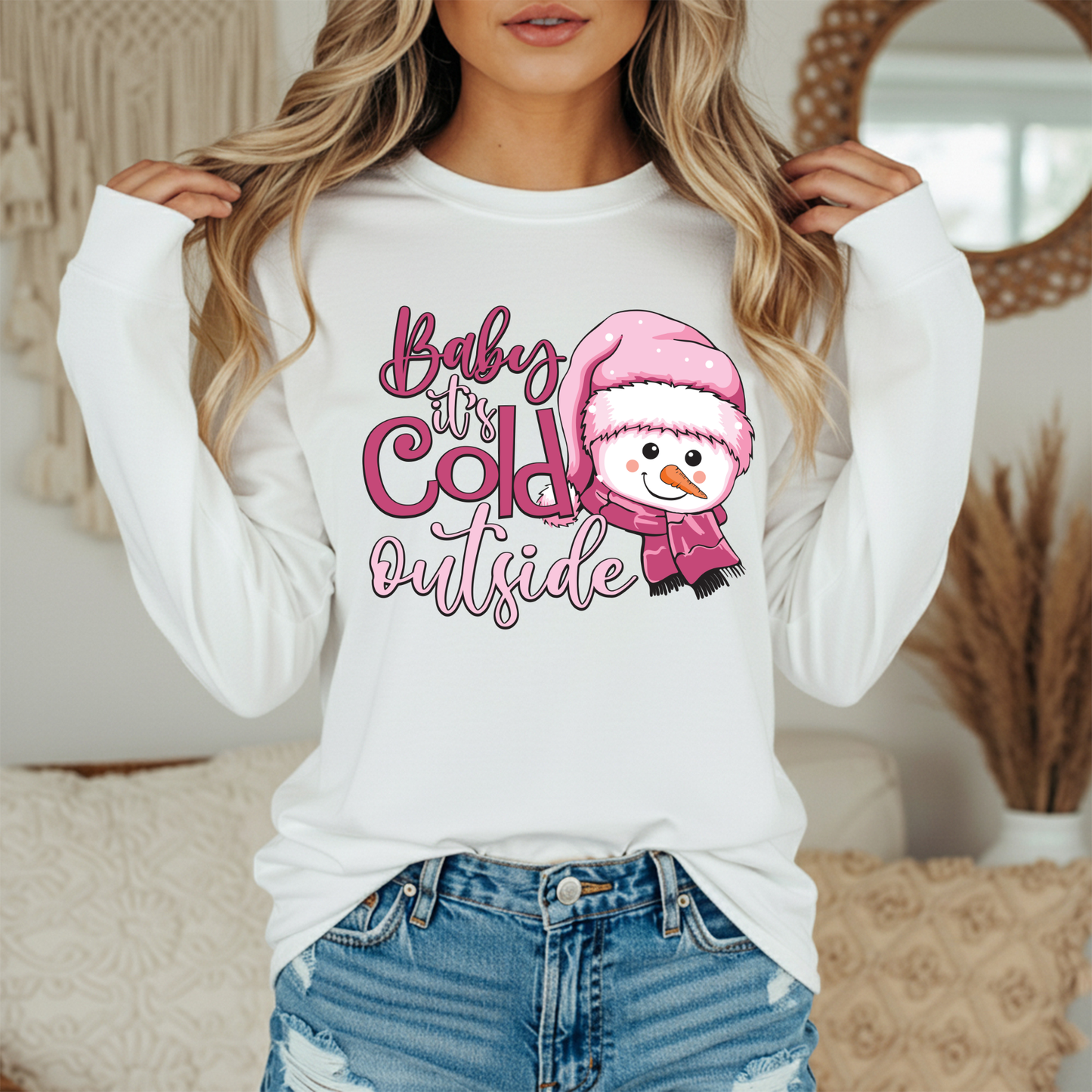 Baby It's Cold Outside Snowman Graphic Tee - Women's Winter Shirt - Cute Holiday Comfort Colors Tee
