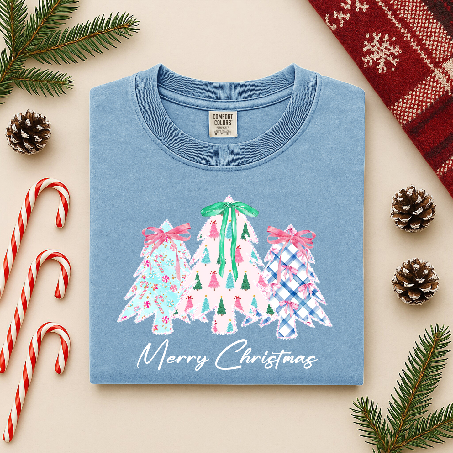 Merry Christmas Shirt | Comfort Colors Long Sleeve | Whimsical Holiday Tree Graphic Tee