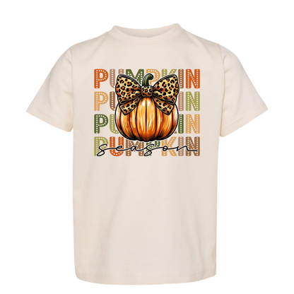 “Pumpkin Season” Kids Graphic Tee – Fall Leopard Bow Pumpkin Shirt