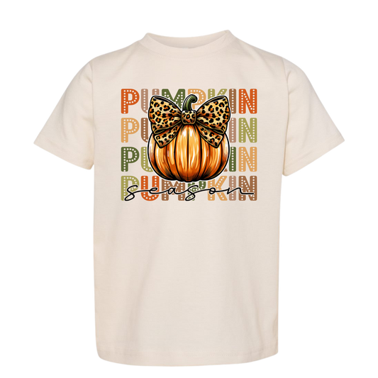 “Pumpkin Season” Kids Graphic Tee – Fall Leopard Bow Pumpkin Shirt
